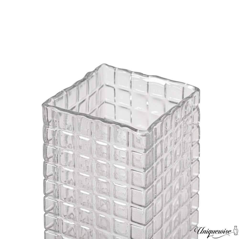 Uniquewise Large Square Frosted Clear Glass Table Vase - A Timeless Centerpiece for Dining Tables, Living Rooms, Bedrooms, Hotel Reception Areas