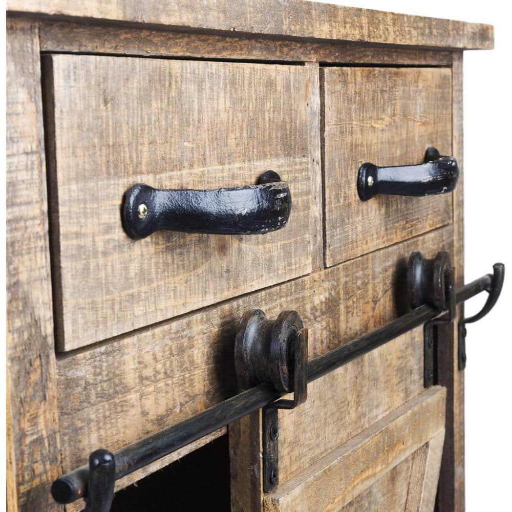 Parisloftinc Rustic Wood End Table with Sliding Barn Door Brown