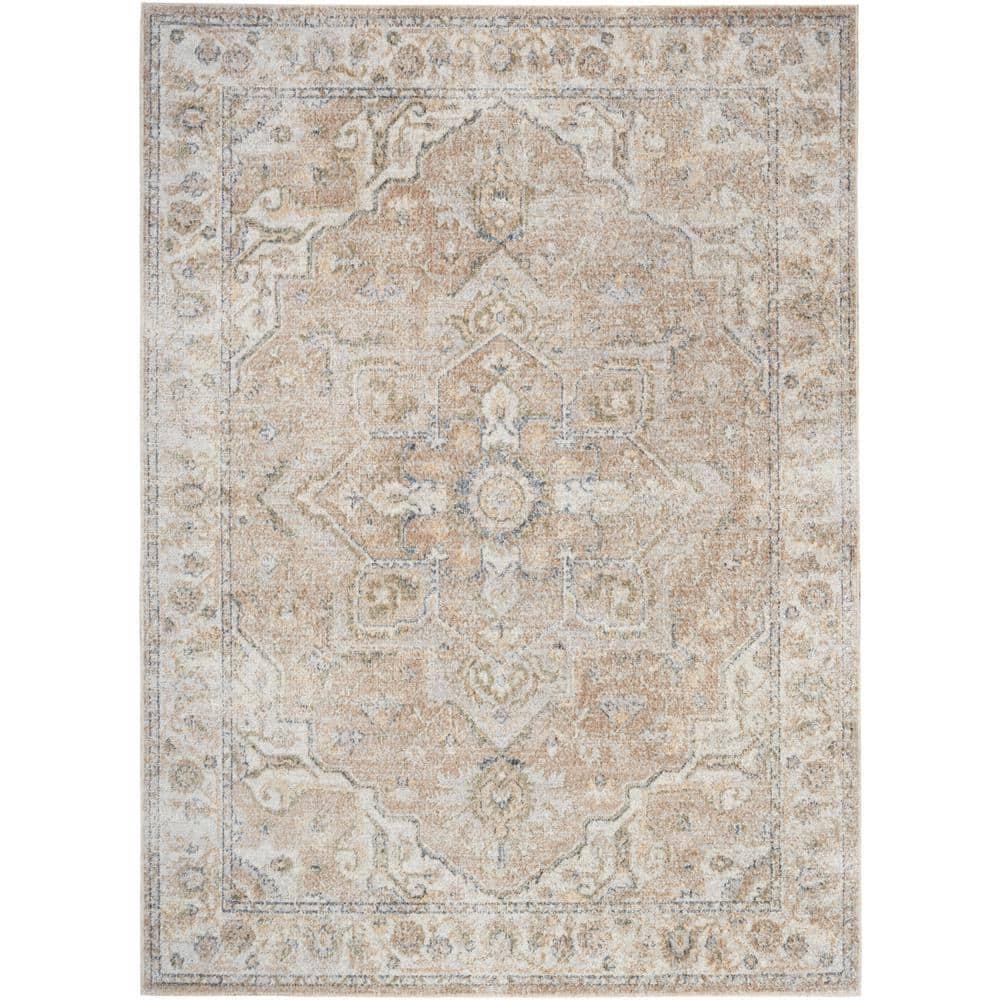 Nourison Astra Machine Washable Vintage Medallion Indoor Rug Beige 6'7" x 9'
