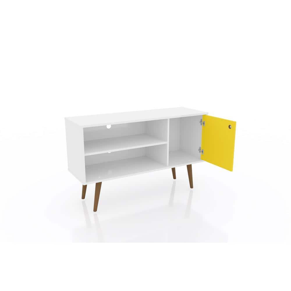 Manhattan Comfort Liberty 42.52" Mid Century Modern TV Stand, White and Yellow