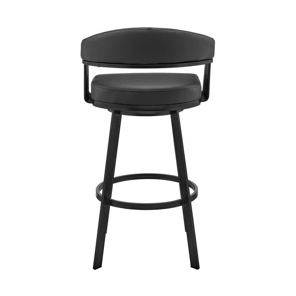 Armen Living Indoor Bronson 25" Counter Height Swivel Bar Stool in Black Finish and Black Faux Leather