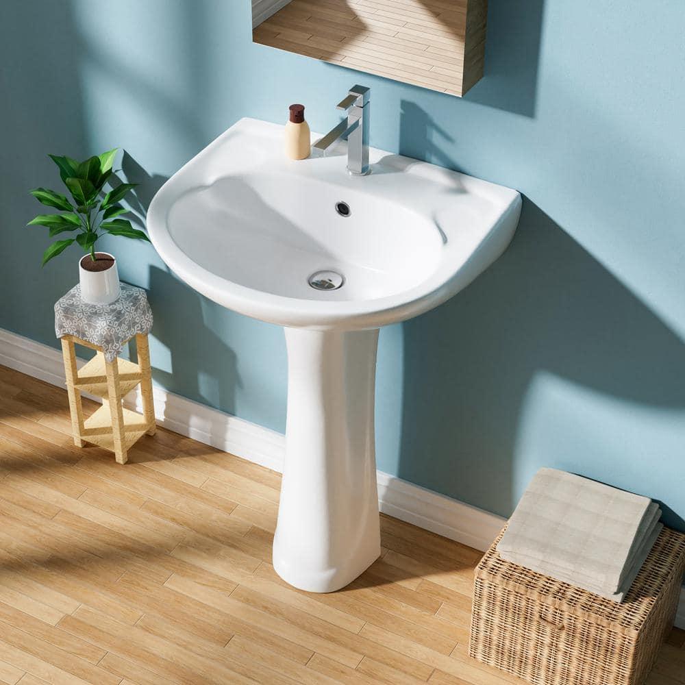 22 in. White Vitreous China Novelty U-Shape Pedestal Sink with Overflow Drain