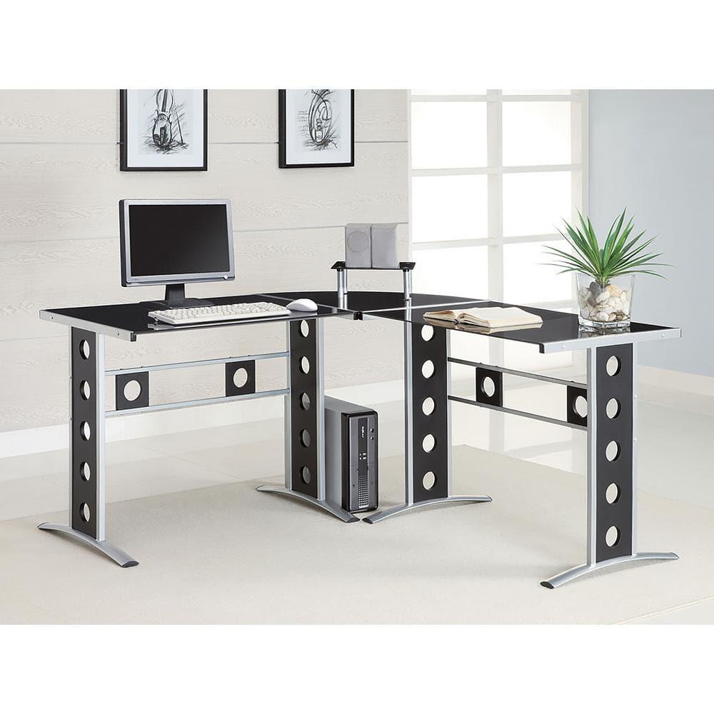 Keizer 3-piece L-shape Office Desk Set Black and Silver