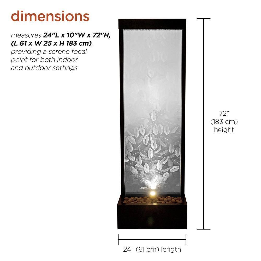 Alpine Corporation 72" Clear Glass Panel with Embossed Leaves Waterfall Fountain: Freestanding, Electric, Indoor/Outdoor Use