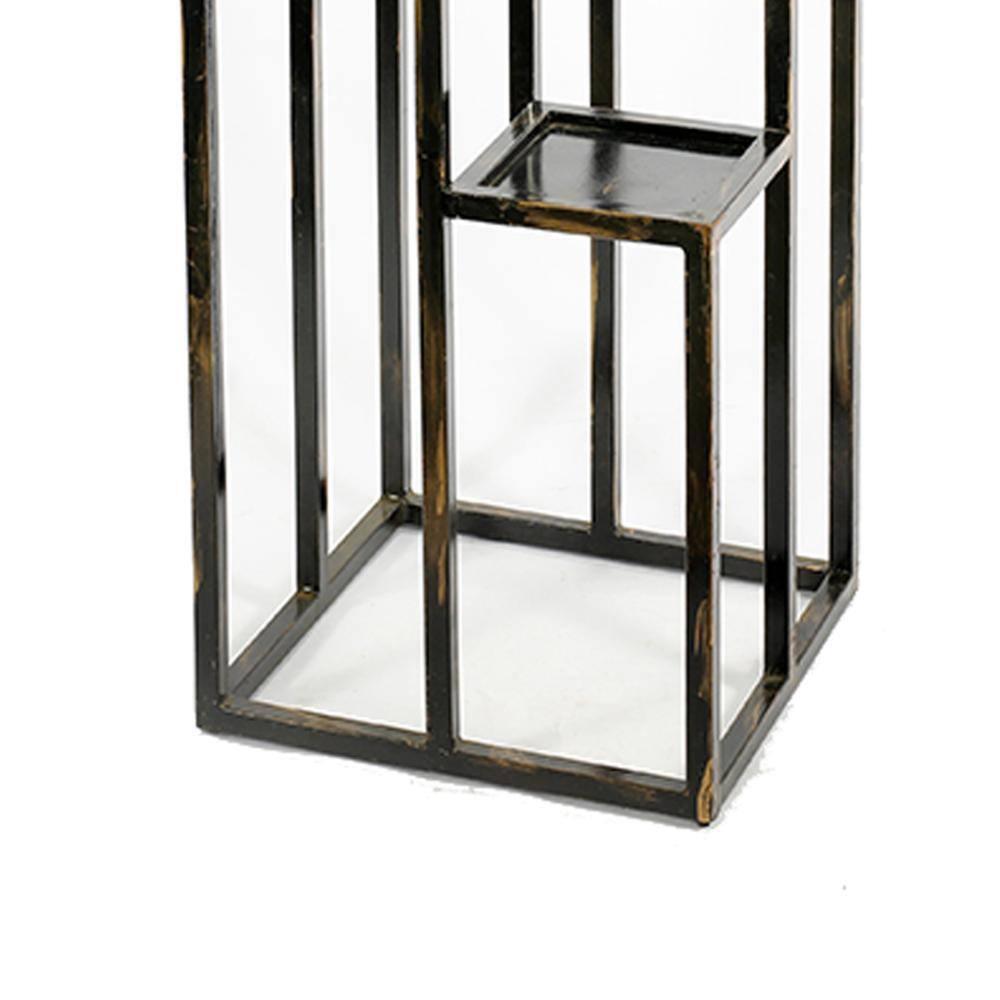 Benjara 4 Tier Cast Iron Frame Plant Stand with Tubular Legs, Black and Gold