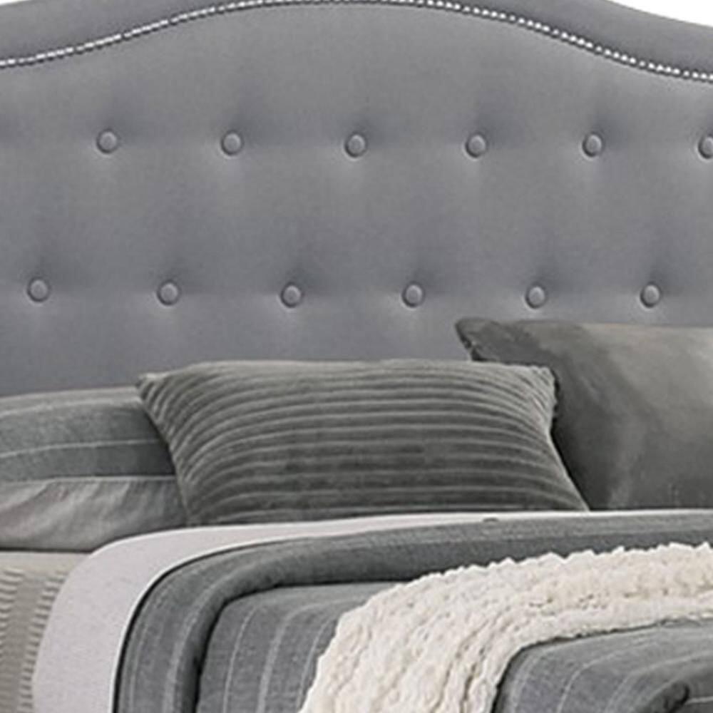 Benjara Sey  Bed W Storage Footboard, Light Gray Burlap Upholstery