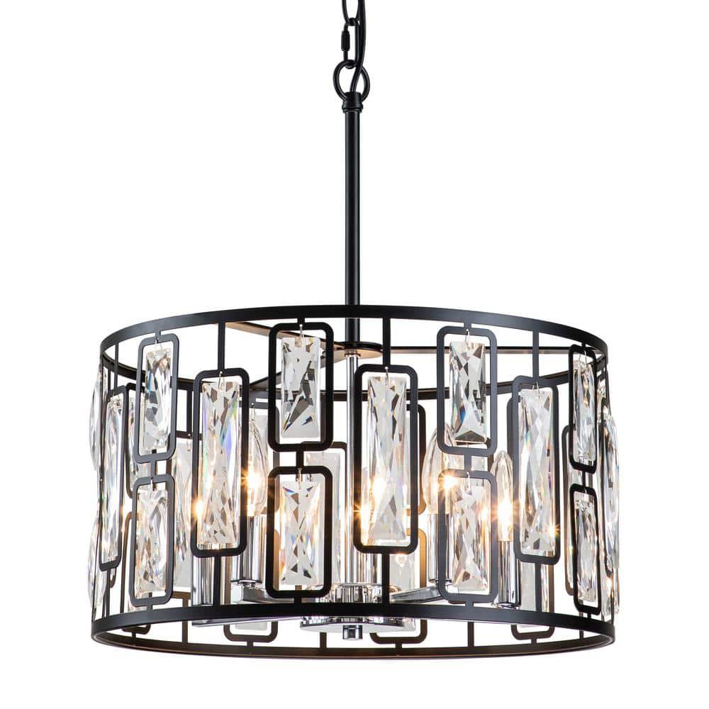 C Cattleya 5-Light Black Drum Chandelier with Clear Crystals