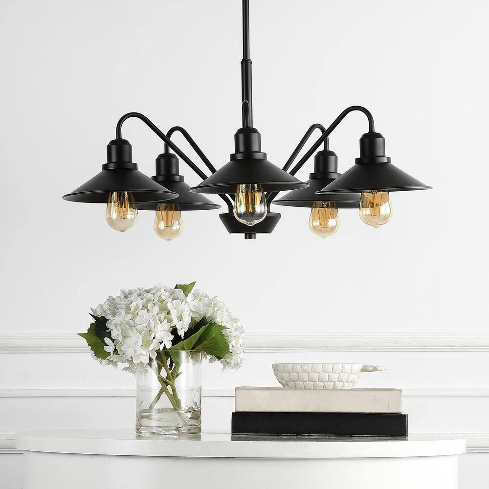 Cole 27" 5-Light Metal Farmhouse Industrial LED Pendant, Oil Rubbed Bronze