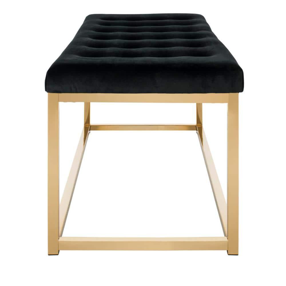 Reynolds Velvet Bench - Black Velvet/Brass - Safavieh