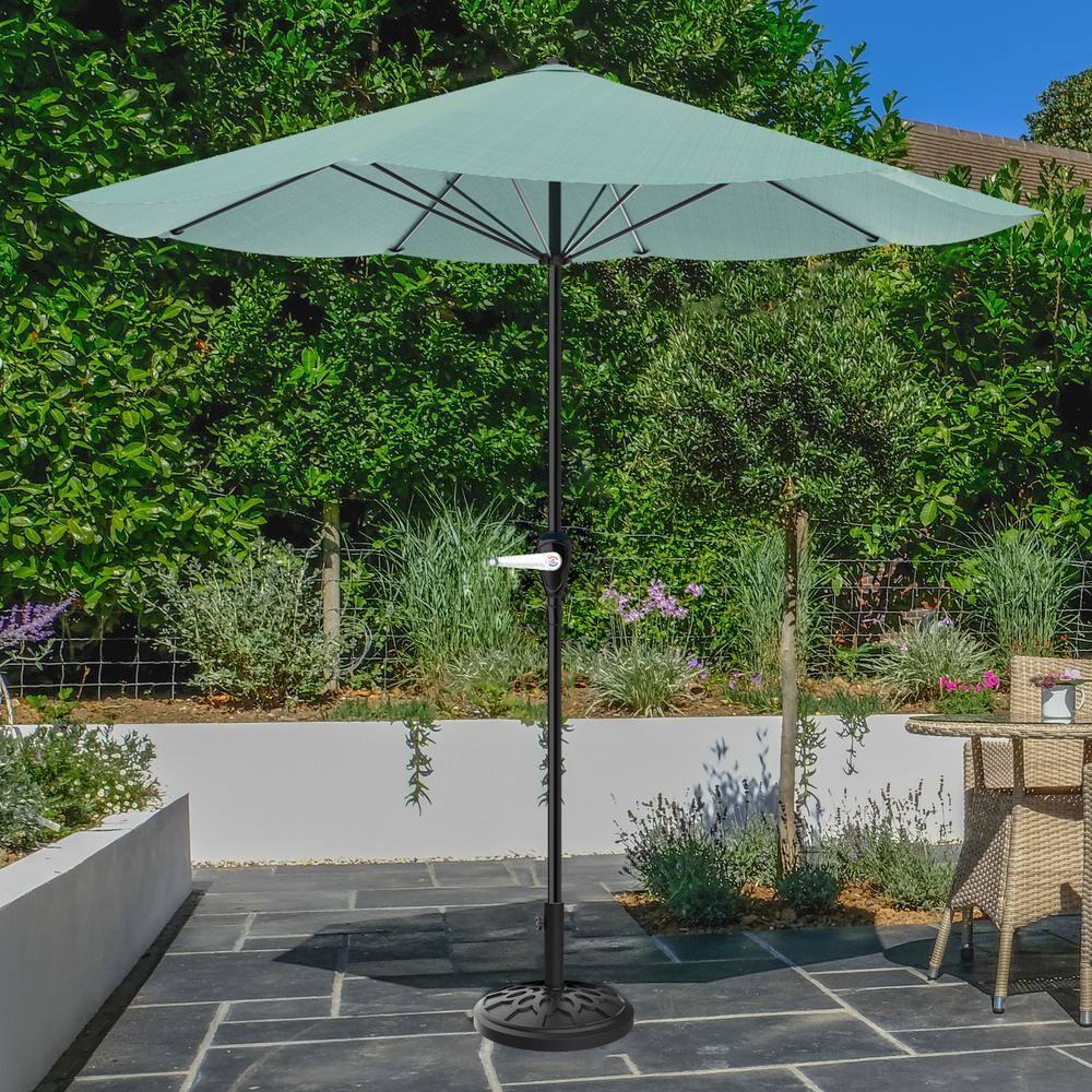 Pure Garden 9-ft Steel Green No-tilt Market Patio Umbrella with Base