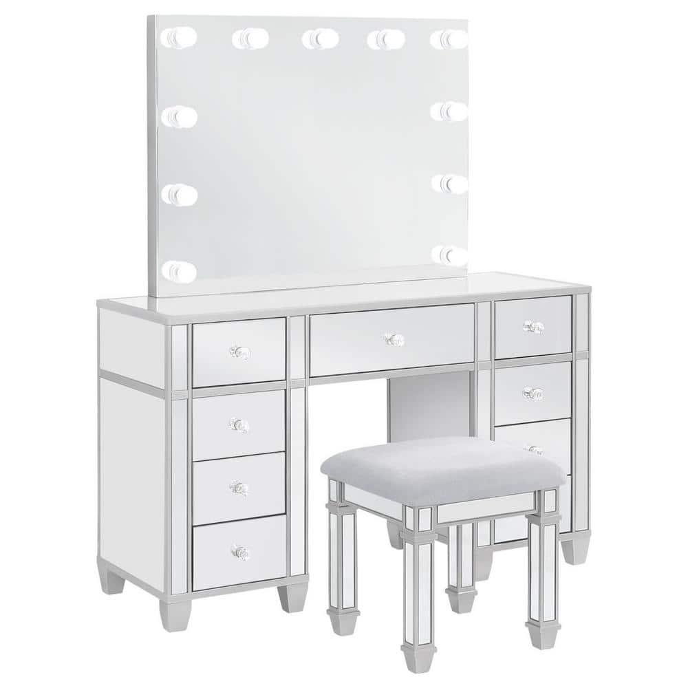 Coaster Allora 9-drawer Mirrored Storage Vanity Set with Hollywood Lighting Metallic