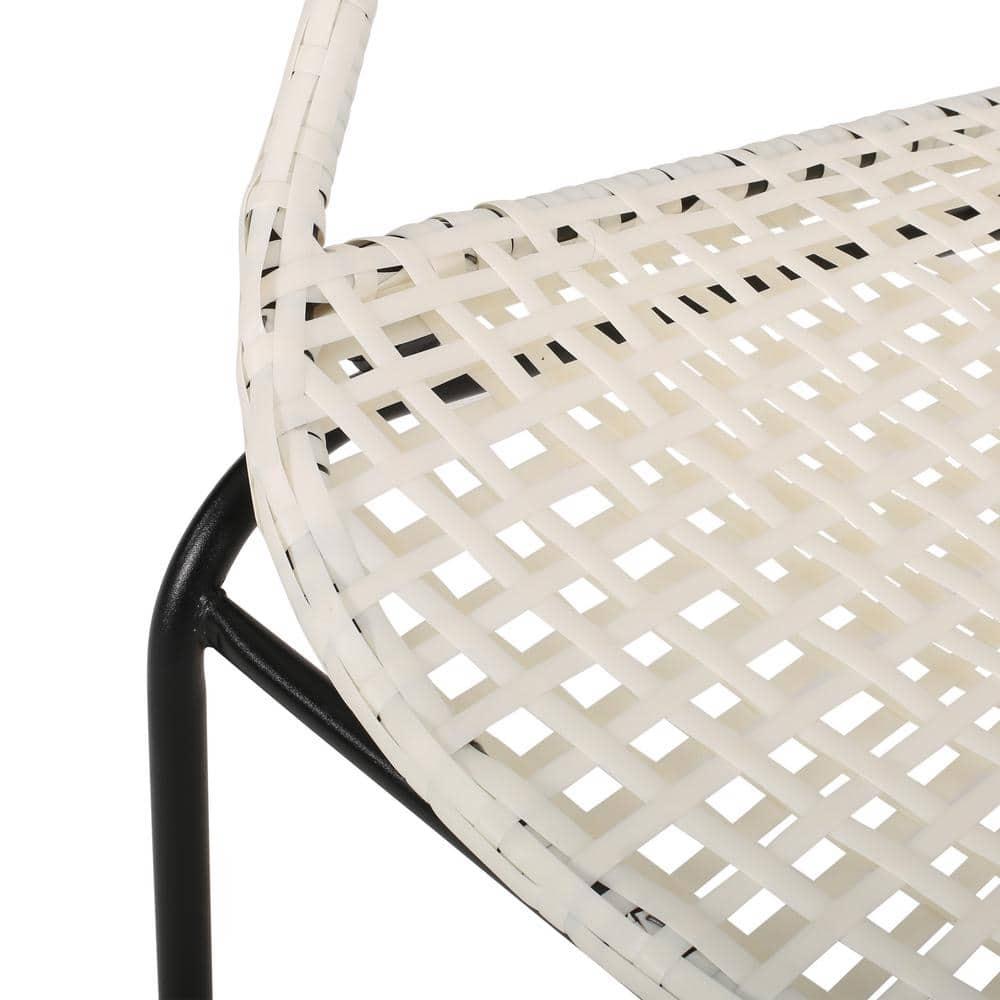 Cing Outdoor Modern 2 Seater Faux Rattan Chat Set, White and Black
