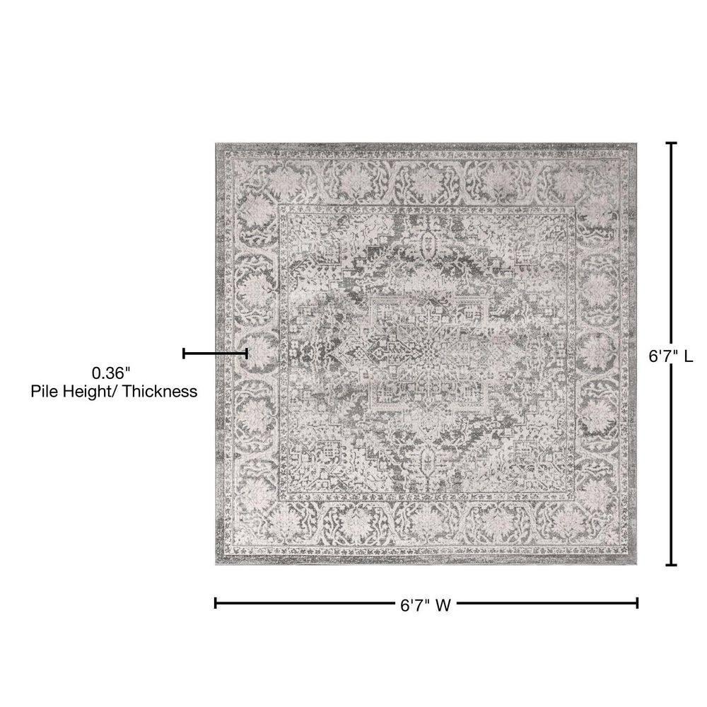 6'x6' Modern Persian Vintage Medallion Area Rug, Light Grey - JONATHAN Y