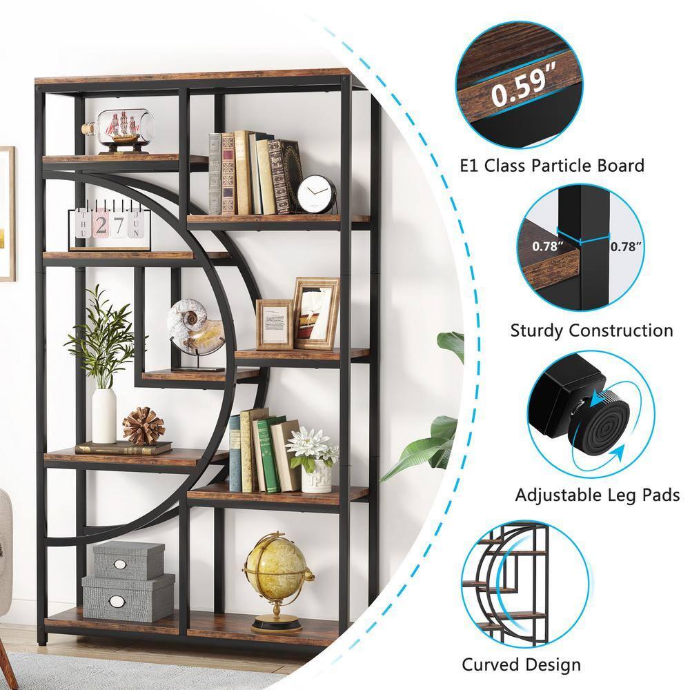 Hommoo Industrial Bookshelf Bookcase with 8 Open Storage Shelf Rustic Brown & Black