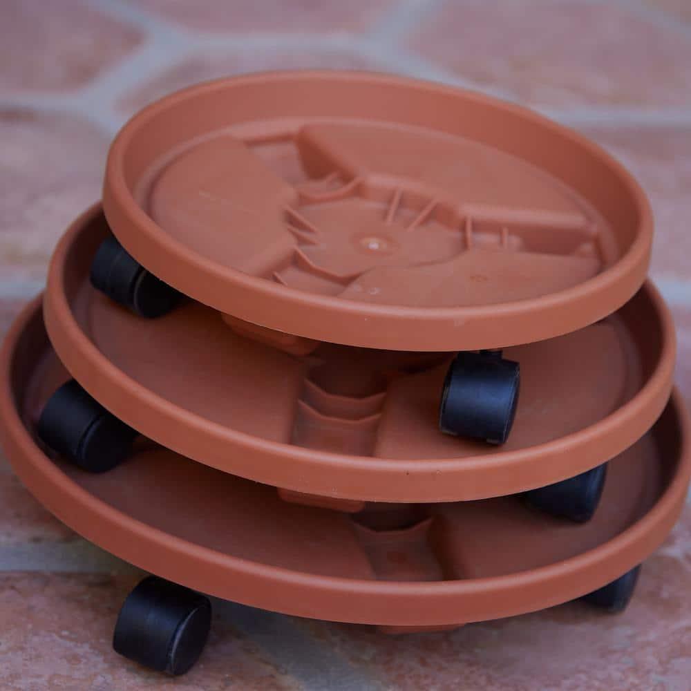 13.86" Plant Stand Caddy with Wheels and Saucer Tray Terracotta - Bloem