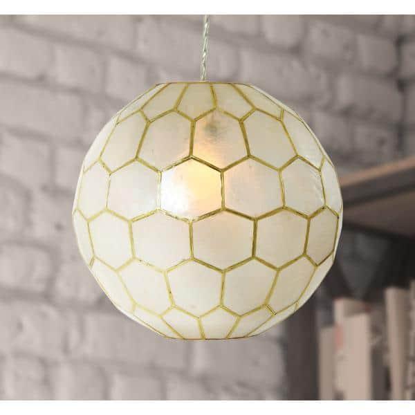 Creative Co-Op Capiz Honeycomb Globe Pendant Light, Capiz White Seashells with Antique Gold