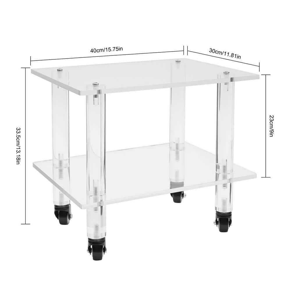 2-Tier Rolling Under Desk Printer Stand Cart with Storage Shelves, Clear Acrylic Printer Rack with Wheels for Home, Office 11.8 Width