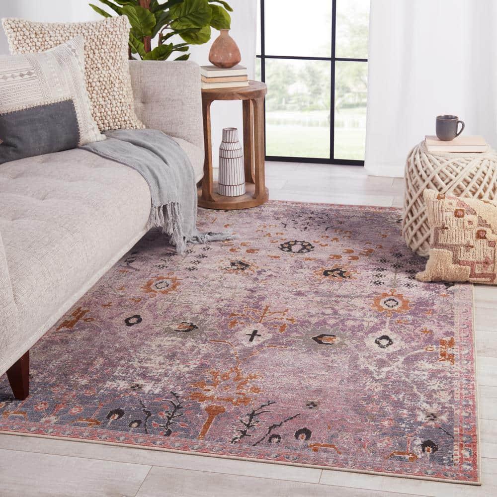 2'6"x4' Elva Indoor/Outdoor Oriental Area Rug Purple/Gold - Jaipur Living: Mid-Century Modern Floral, Weather-Resistant