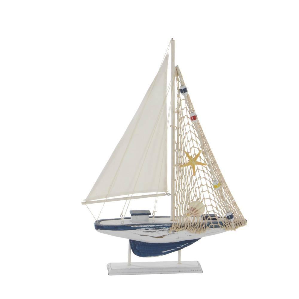 20"H, 13"W White Wood Sail Boat Sculpture, by DecMode (2 Count)