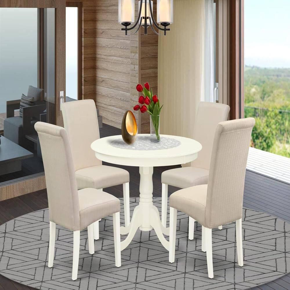 East West Furniture Hartland 5-piece Wood Dining Set in Linen White/Cream