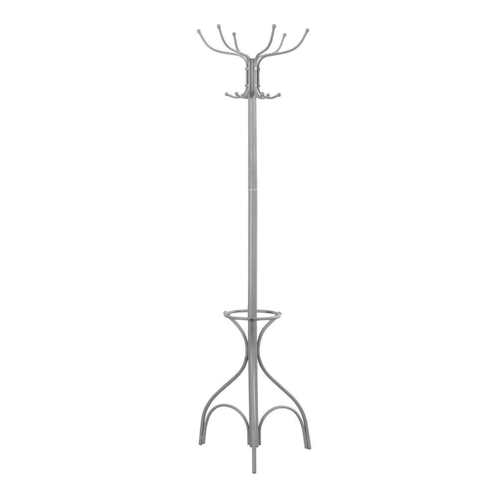 EveryRoom Coat Rack with Umbrella Holder - Silver Metal: 70" High, 6 Hooks, Metal Frame, Adult Assembly Required