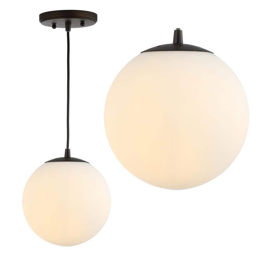 Bleecker 7.75" Metal/Glass Globe LED Pendant, White/Oil Rubbed Bronze
