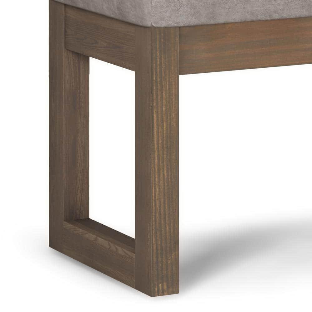 Pemberly Row 26" Faux Air Leather Ottoman Bench in Distressed Gray Taupe