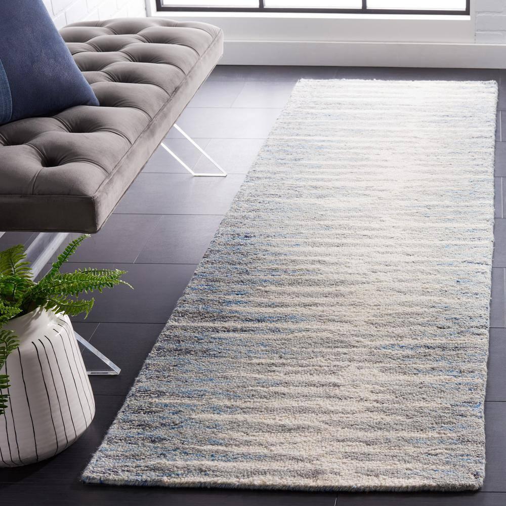 Abstract ABT926 Handmade Indoor Runner - Ivory/Dark Blue - 2'-3"x8' - Safavieh