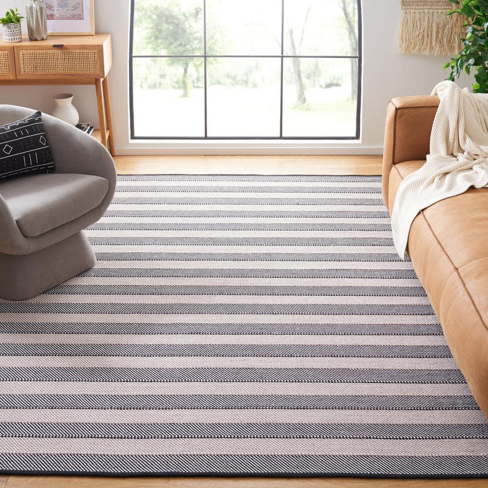 Striped Kilim STK803 Hand Woven Area Rug - Ivory/Black - 8'x10' - Safavieh.