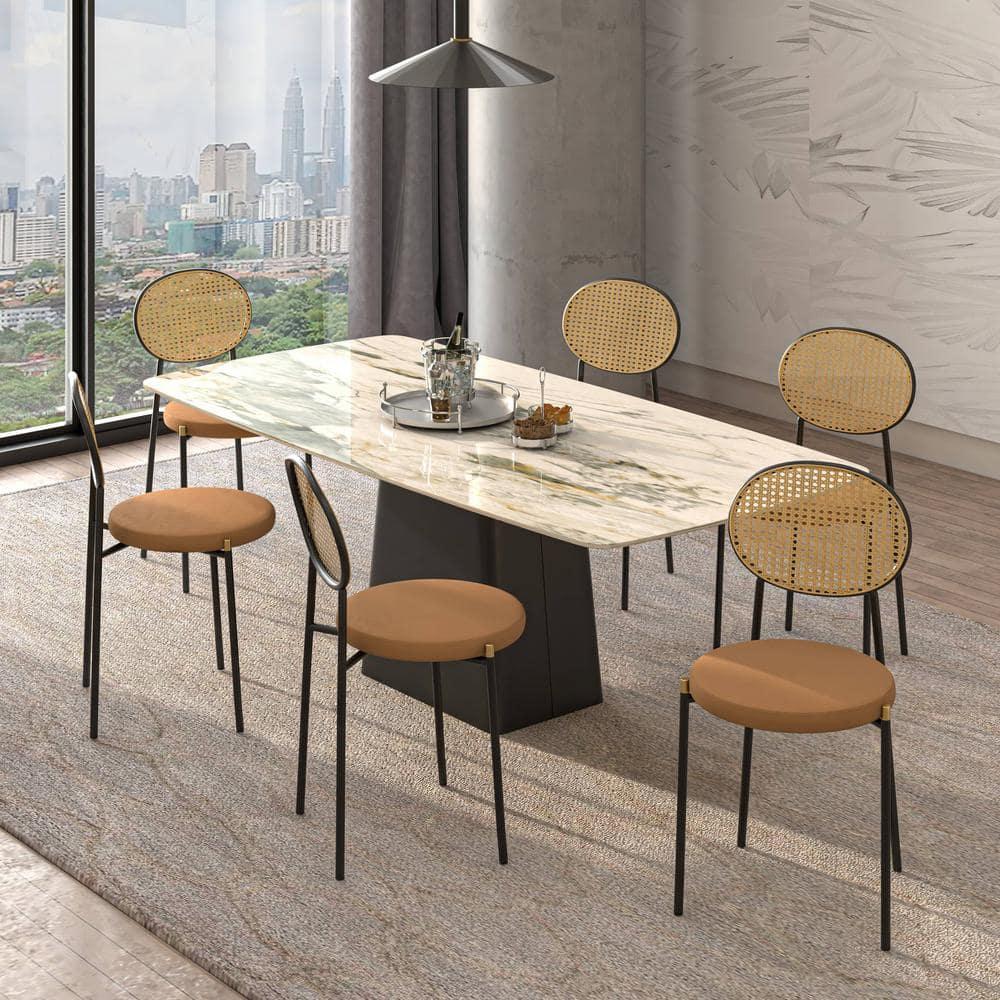 LeisureMod Euston Set of 2 Modern Dining Chairs with Wicker Back and Velvet Seat, Indoor Kitchen, Dining Room, Home, Contemporary Side Chair Seating