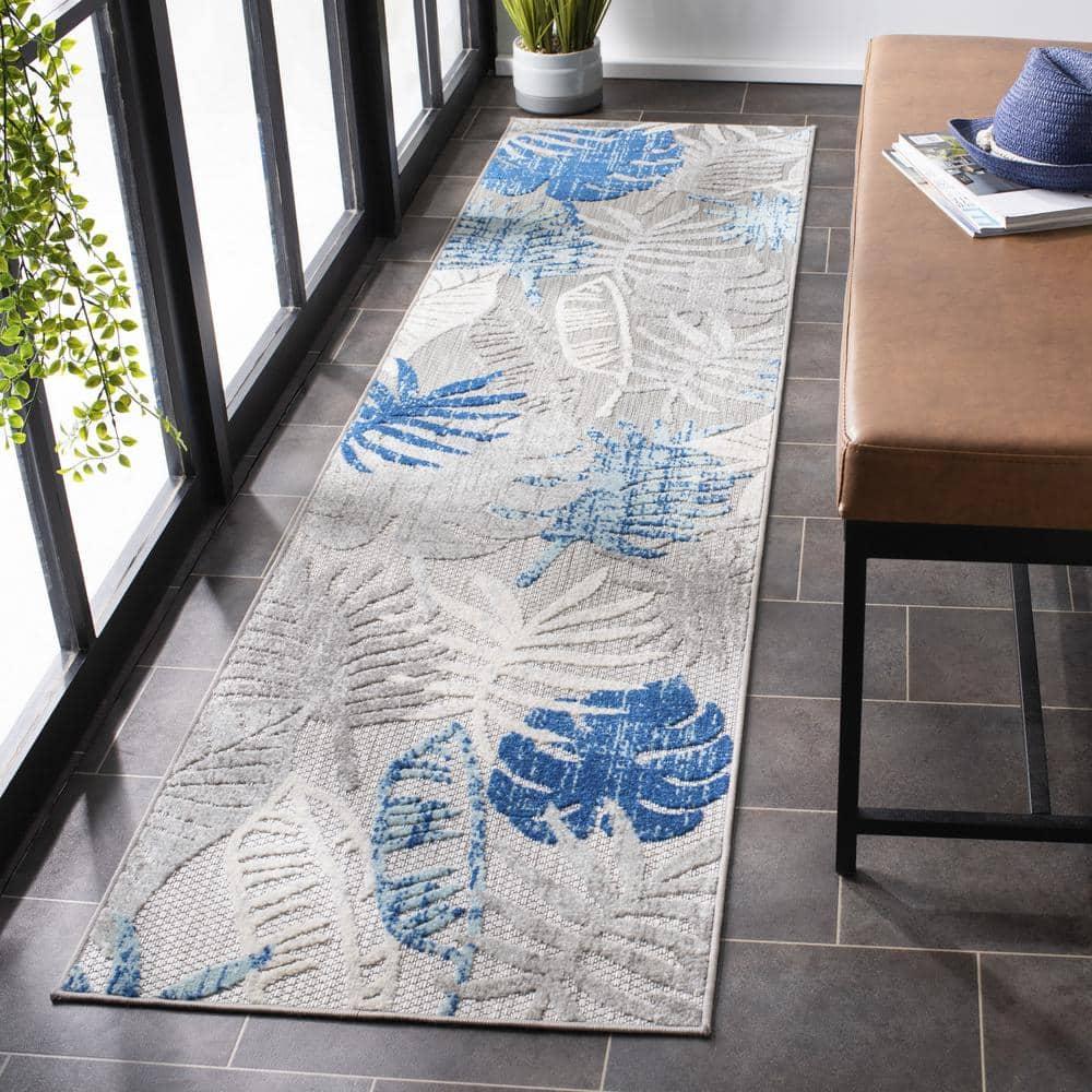 Cabana CBN831 Power Loomed Indoor/Outdoor Runner Rug - Grey/Blue - 2'x8' - Safavieh.