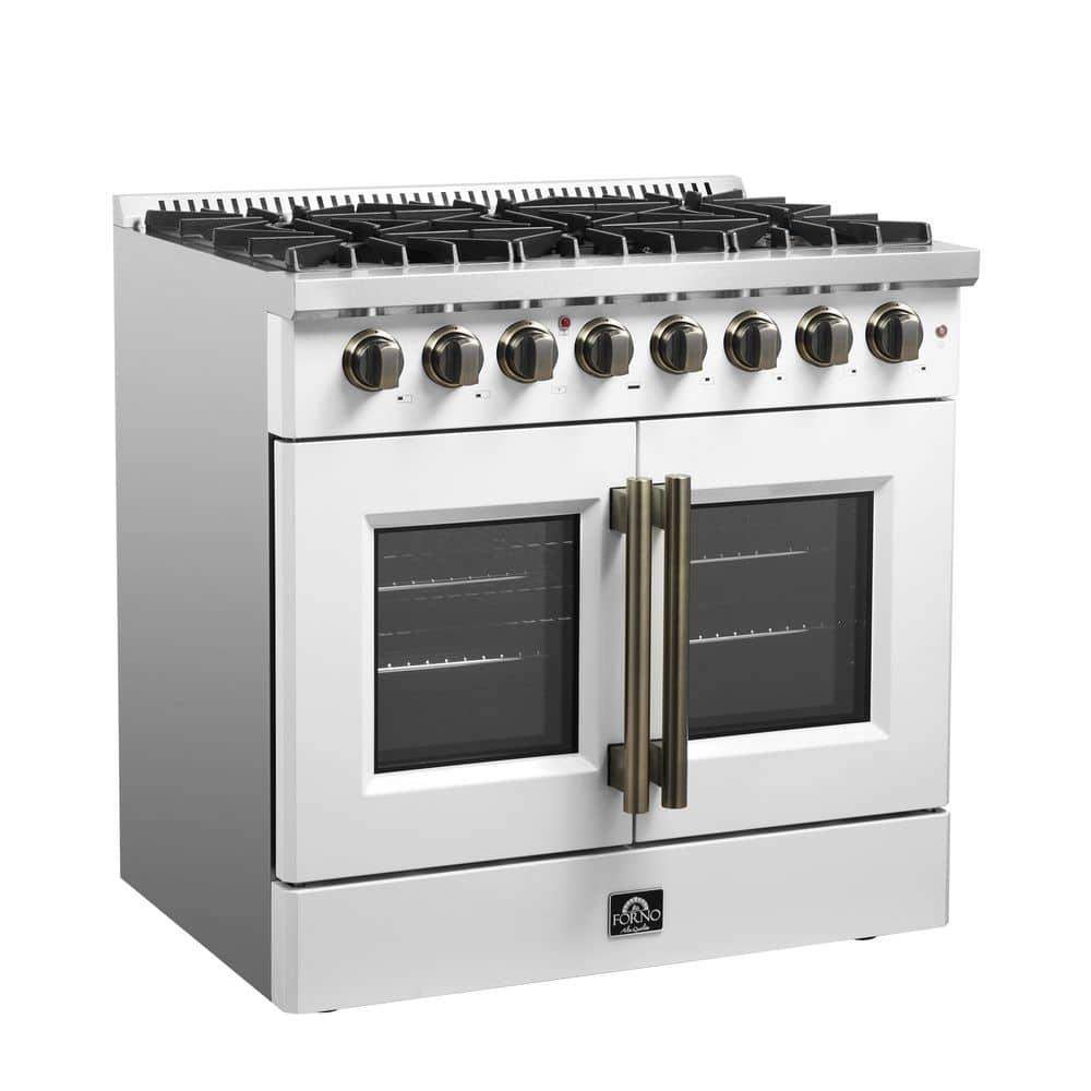 Galiano 36" French Door Dual Fuel Range, Black or White & Antique Brass, 5.36 cu.ft. True Convection Oven