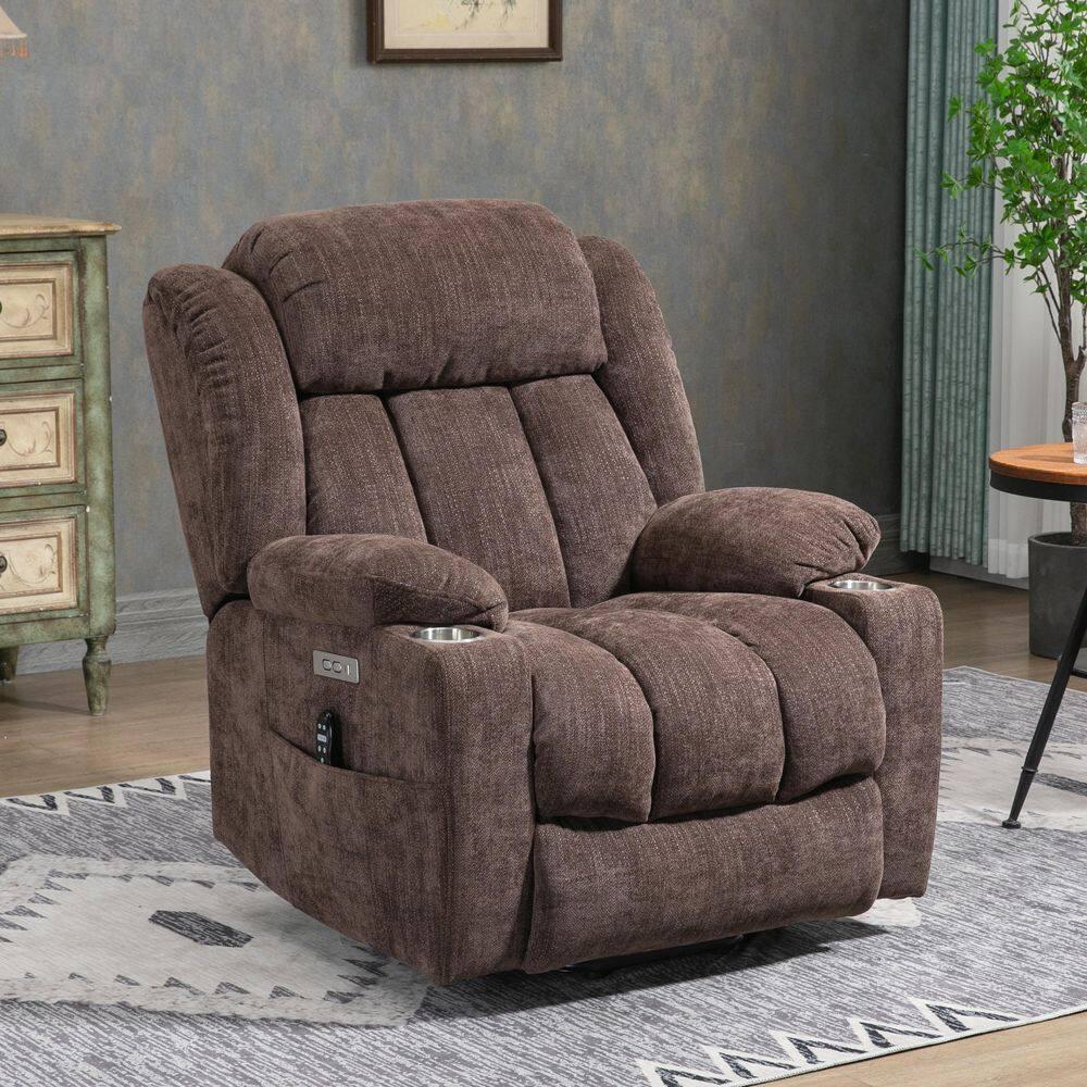 Power Lift Chair with Full-Body Massage and Heat, Electric Recliner Chairs for Adults, Remote Control, Standing Assistance, USB Ports, Stainless Steel Cup Holders, Chenille Brown