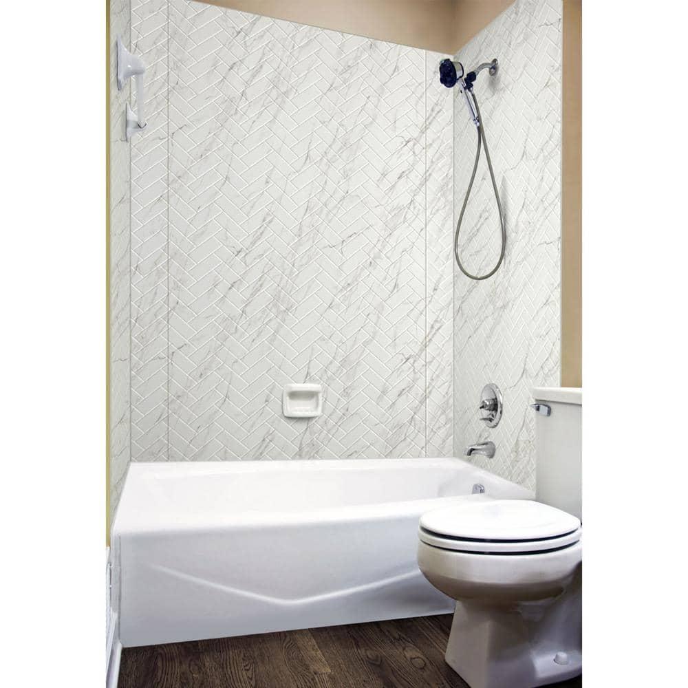 Herringbone Tile - Mirroflex - Tub and Shower Wall Panel - Marble