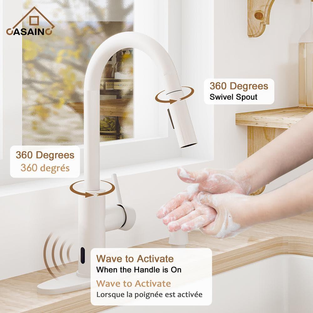 Willow Single-Handle Pull Down Sprayer Kitchen Faucet with Infrared Sensor, Soap Dispenser and Deck Plate