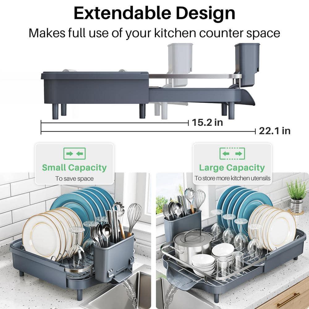 Anadea Dish Drying Rack, Expandable Dish Rack For Kitchen Counter, Stainless Steel Dish Drainer With Drainboard Set And Utensil Holder