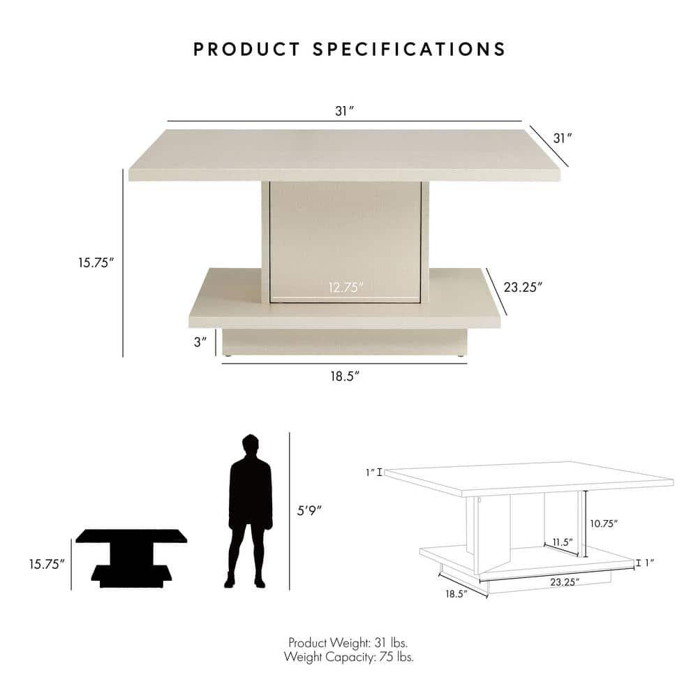 24/7 Shop At Home Traci 31" Square Coffee Table: Modern Design, Pedestal Base, MDF & Veneer