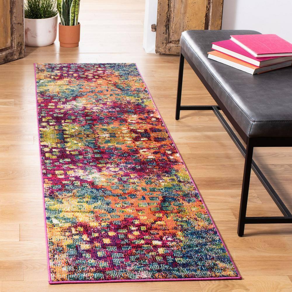 Monaco MNC225 Power Loomed Indoor Runner Rug - Pink/Multi - 2'2"x10' - Safavieh