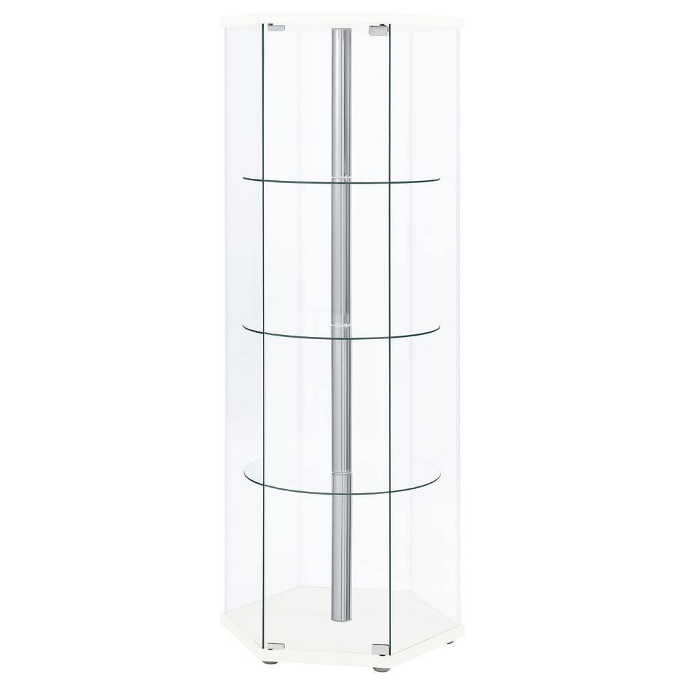 Coaster Zahavah Modern 4 Shelf Hexagon Shaped Glass Curio Cabinet White/Clear