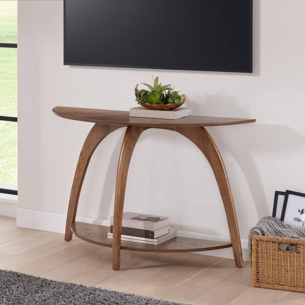 Martin Svensson Home LAX Half-Moon Wood Sofa Console Table in Warm Nutmeg Brown
