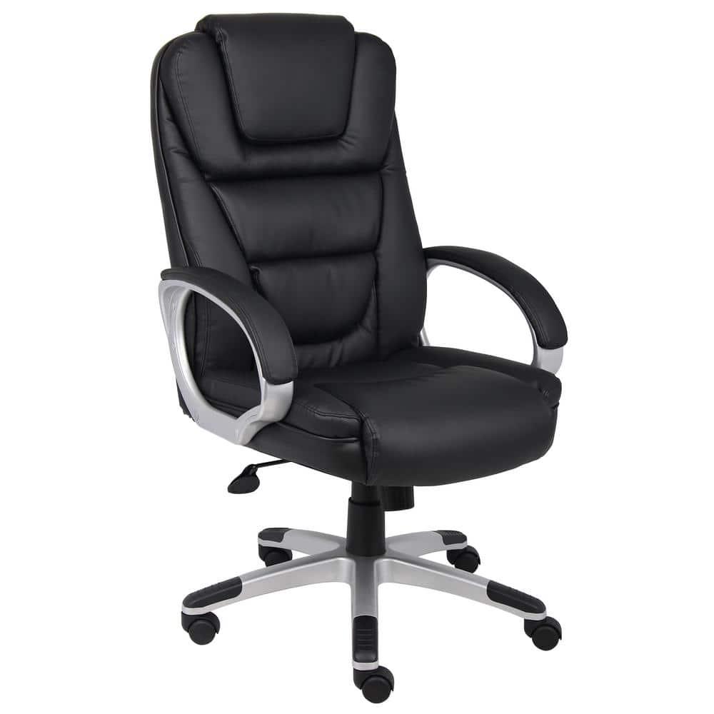 Executive Leatherplus Chair Black - Boss Office Products: High Back, Waterfall Seat, No Tool Assembly