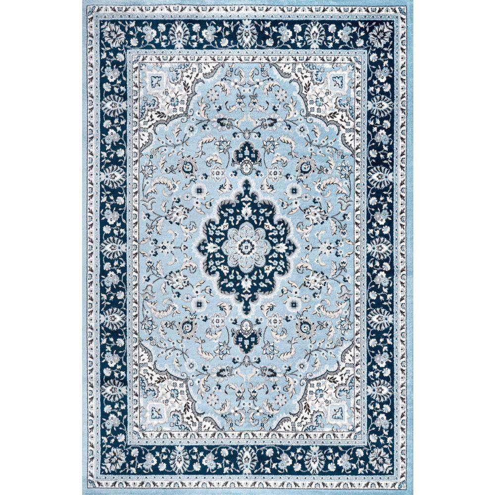 4'x 6' Palmette Modern Persian Floral Area Rug, Blue/Navy - JONATHAN Y