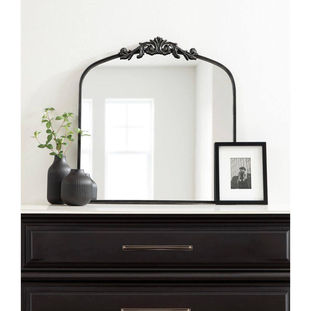 Kate & Laurel All Things Decor 28"x30" Arendahl Traditional Arch Mirror Black: Baroque-Inspired, No Assembly Required
