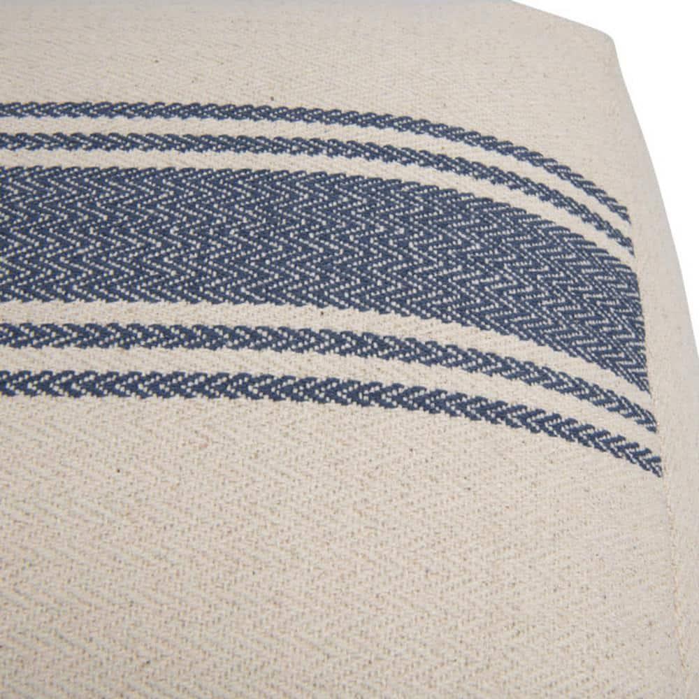 Creative Co-Op Striped Square Canvas Pouf, Blue