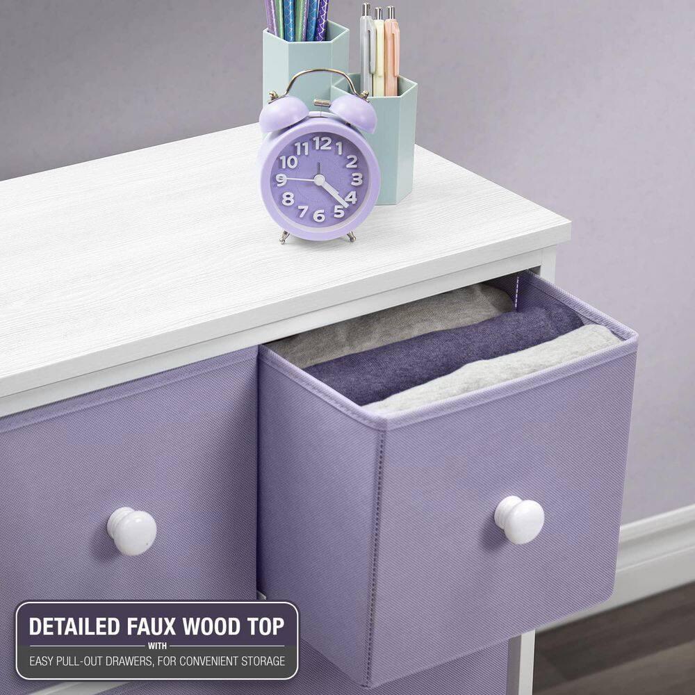Drawer Purple Dresser Steel Frame Wood Top Easy Pull Fabric Bins 11.81 in. L x 39.37 in. W x 30.7 in. H 8