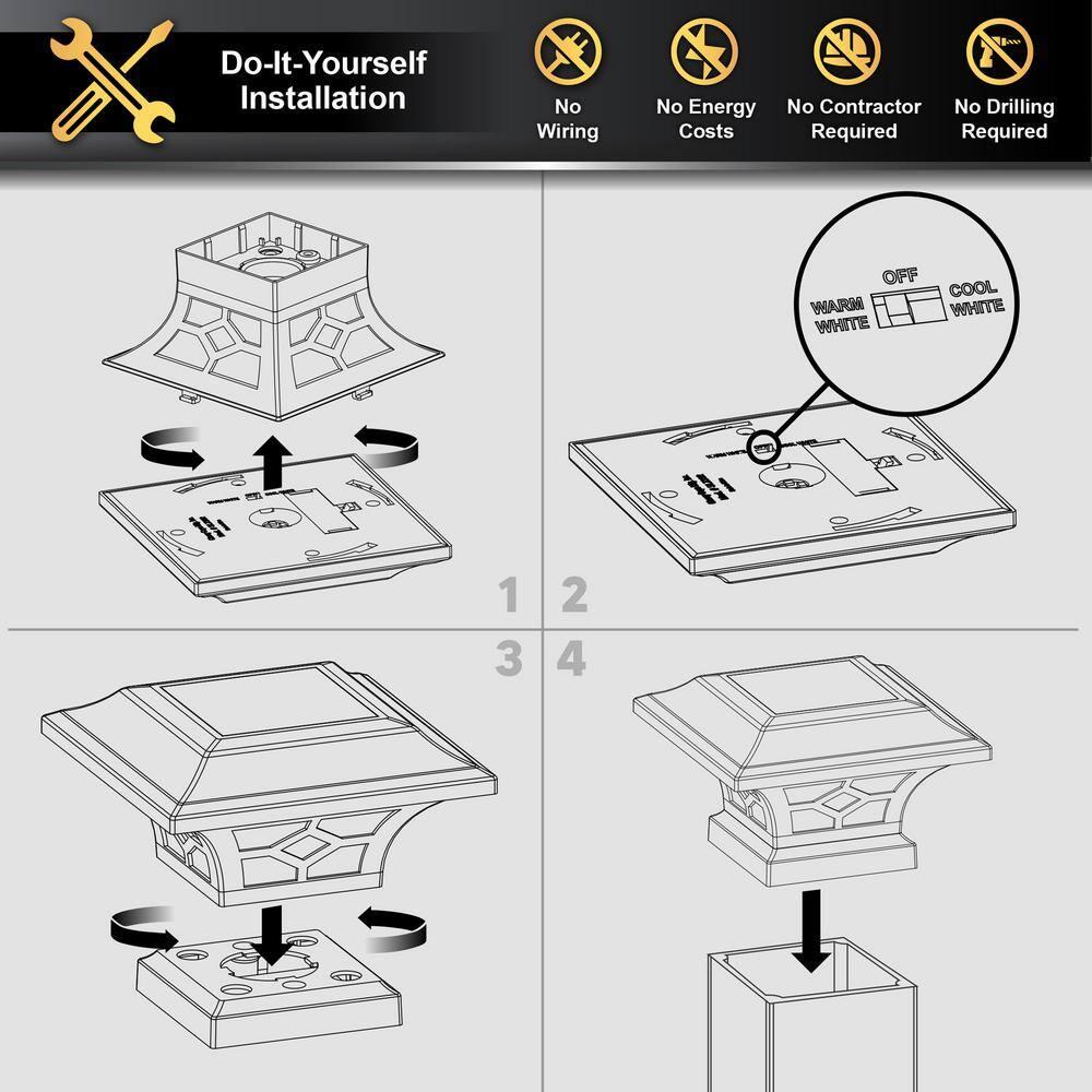 Classy Caps Low Voltage Integrated LED Aluuminum Fence Post Cap Light 2.5 In. X 2.5 In. with Base Adapter Included
