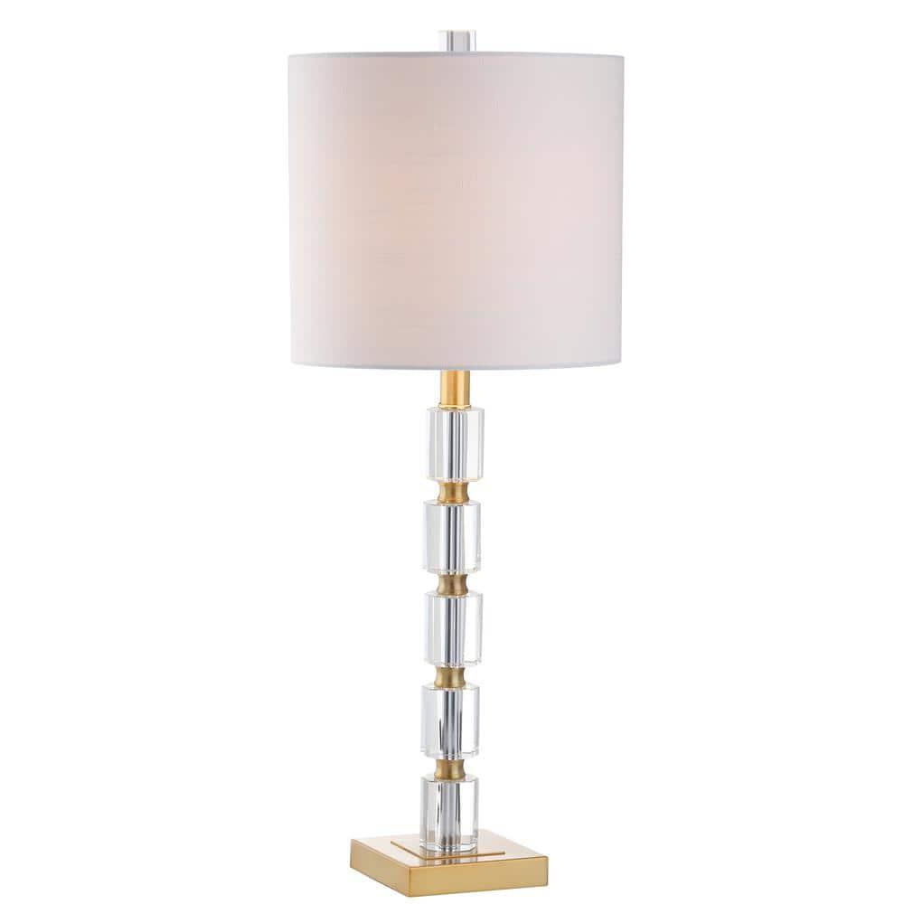 JONATHAN Y JYL5001A-SET2 Claire 28.5" Crystal LED Table Lamp, Clear/Brass (Set of 2)