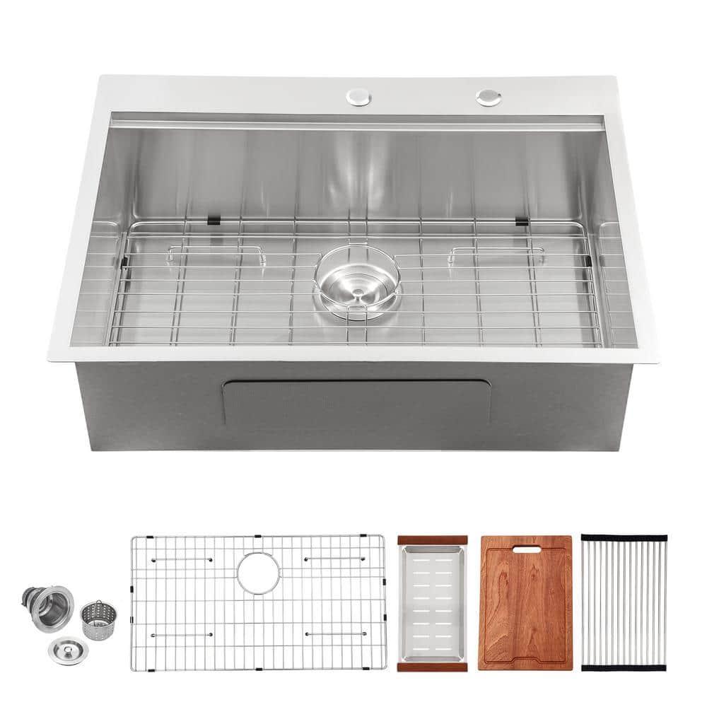 Sarlai S-LTS3022A1 30" L x 22" W Drop-In Workstation Single Bowl Stainless Steel Kitchen Sink