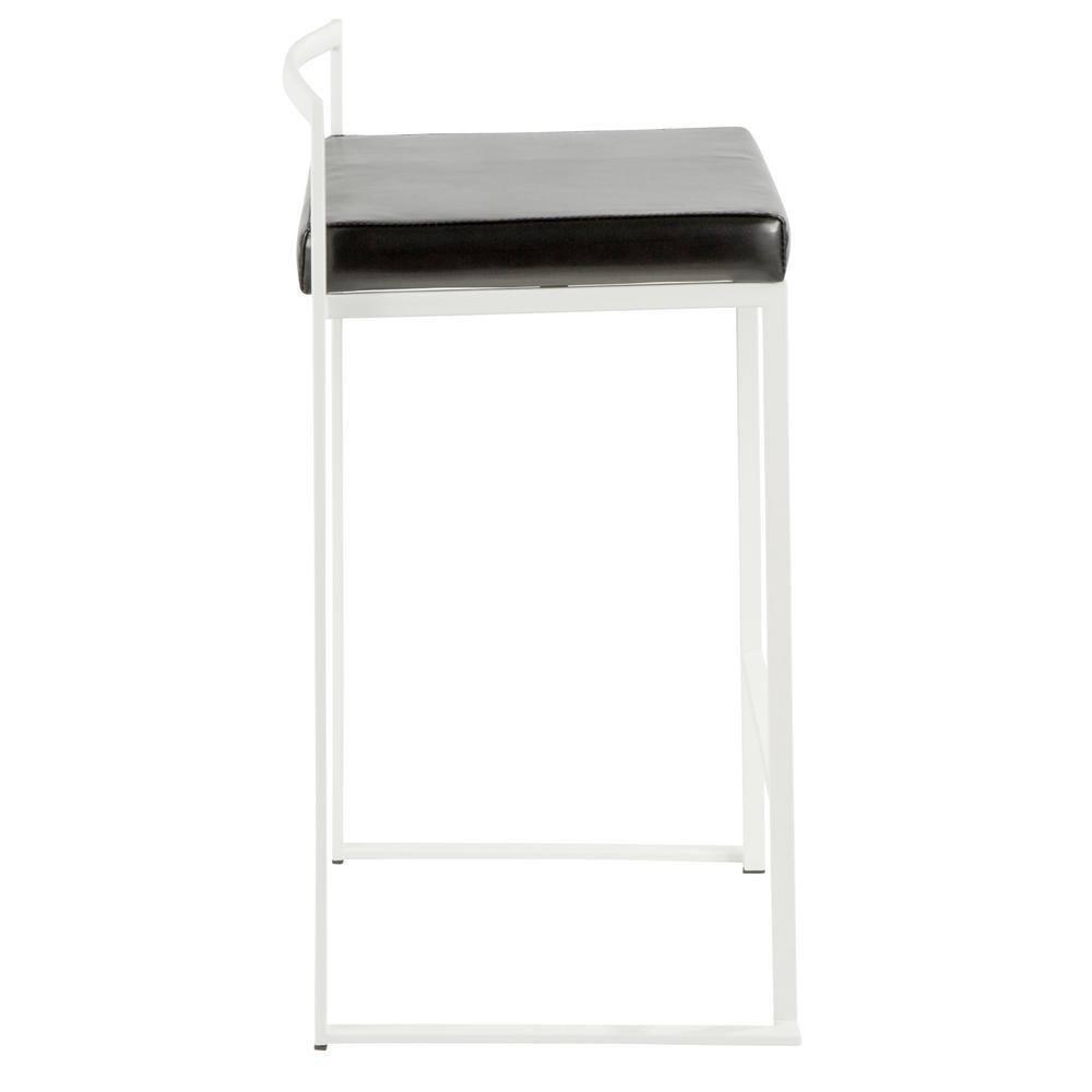 Fuji Contemporary Stackable Counter Stool In White With Black Faux Leather Cushion - Set Of 2