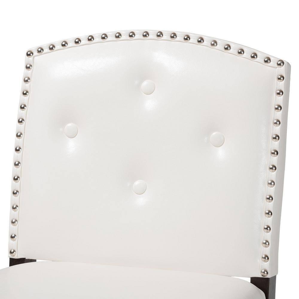 Set of 2 Ginaro Faux Leather Button Tufted Upholstered Swivel Barstools White - Baxton Studio: Nailhead Trim, Rubberwood Frame